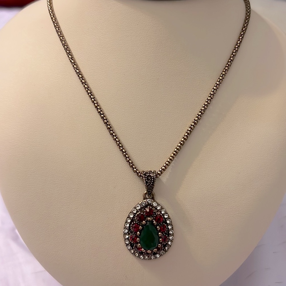 Vintage CZ Diamonds New Pendant Necklace with Chain
